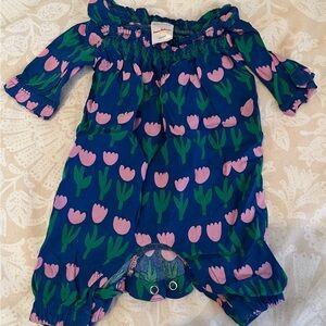 Hanna Andersson Navy Kids Romper with Pink Tulip Print